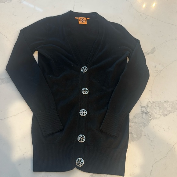 Tory Burch Sweaters - Tory Burch Woman's Sweater Black Cardigan 100% Merino Wool V-Neck, Small
